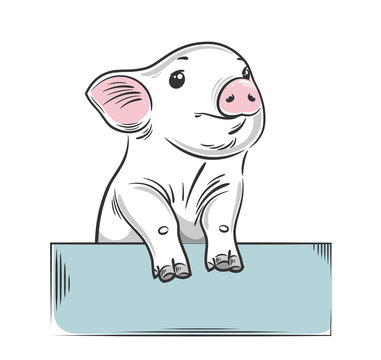 cute, little pig, drawing by hand, children's print, drawing by hand style, sketch