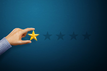 Hand of client giving a one star rating. Service rating, satisfaction concept