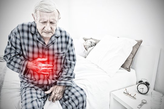 Composite Image Of Aged Man Suffering With Belly Pain