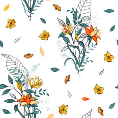Vintage background. Wallpaper.  Hand drawn. Vector illustration. Trendy floral pattern. Isolated seamless pattern.