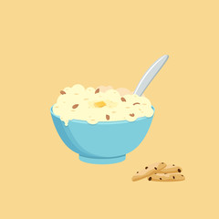 Healthy breakfast. Vector illustration. Oatmeals, oat flakes with milk.