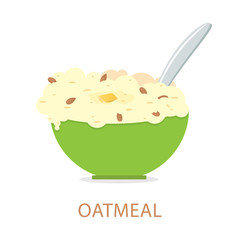 Healthy breakfast. Vector illustration. Oatmeals, oat flakes with milk.