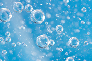 Water blue structure. Bubbles of oxygen under water. Macro