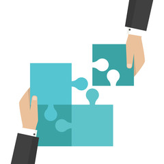 Puzzle, teamwork and unity and partnership. Vector illustration. Corporate culture business concept.