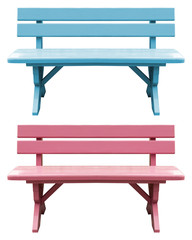 Wooden chair blue and pink isolated on white background. Object with clipping path