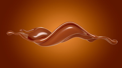 Beautiful, elegant splash of chocolate on a brown background. 3d illustration, 3d rendering.