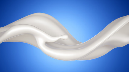 Beautiful, elegant splash of milk on a blue background. 3d illustration, 3d rendering.