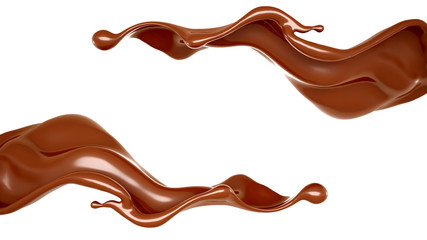 A beautiful, elegant splash of chocolate. 3d illustration, 3d rendering.