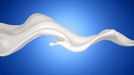 Obraz premium Beautiful, elegant splash of milk on a blue background. 3d illustration, 3d rendering.