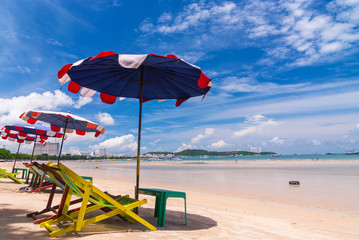 Chair and umbrella on the beach, Pattaya in the year 2007.