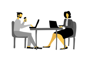 Businessman and businesswoman vector illustration for newspaper website banner. Man and woman in office