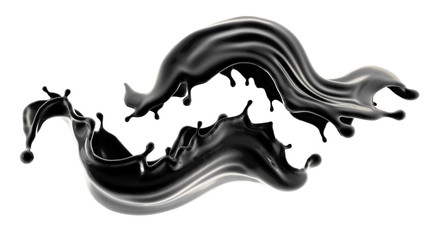 Splash of black liquid. 3d illustration, 3d rendering.