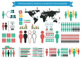 Collection of infographic people elements for business. Vector illustration