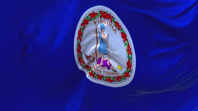 284. Virginia Flag Waving in Wind Slow Motion Animation . 4K Realistic Fabric Texture Flag Smooth Blowing on a windy day Continuous Seamless Loop Background.