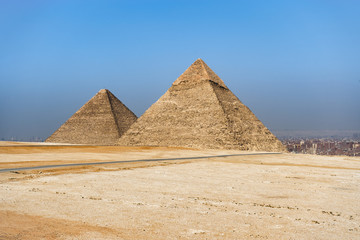 Fototapeta na wymiar The Pyramids of Giza, the last surviving Wonders of the Ancient World, situated in Cairo, Egypt..