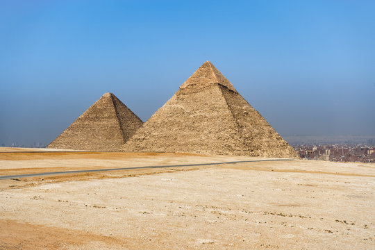 The Pyramids of Giza, the last surviving Wonders of the Ancient World, situated in Cairo, Egypt..