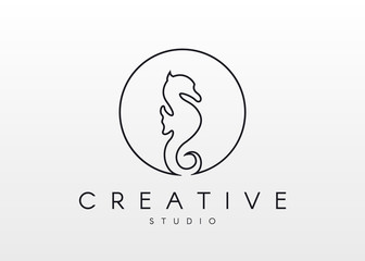 Seahorse Logo. Linear logo, in the form of a seahorse. © kariolan
