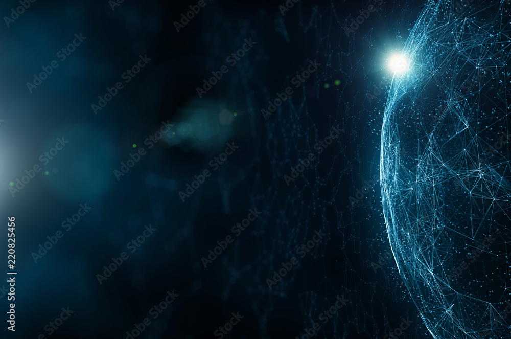 Aufkleber abstract network cyberspace globe with sunlight reflection copy space illustration background. view 