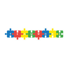 Vector icon concept of connected teamwork jigsaw puzzle pieces