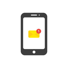 Vector icon concept of one mail message envelope inside smartphone