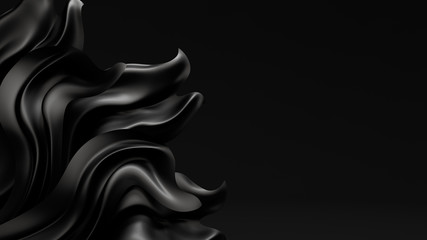 Black background with drapery fabric. 3d illustration, 3d rendering.