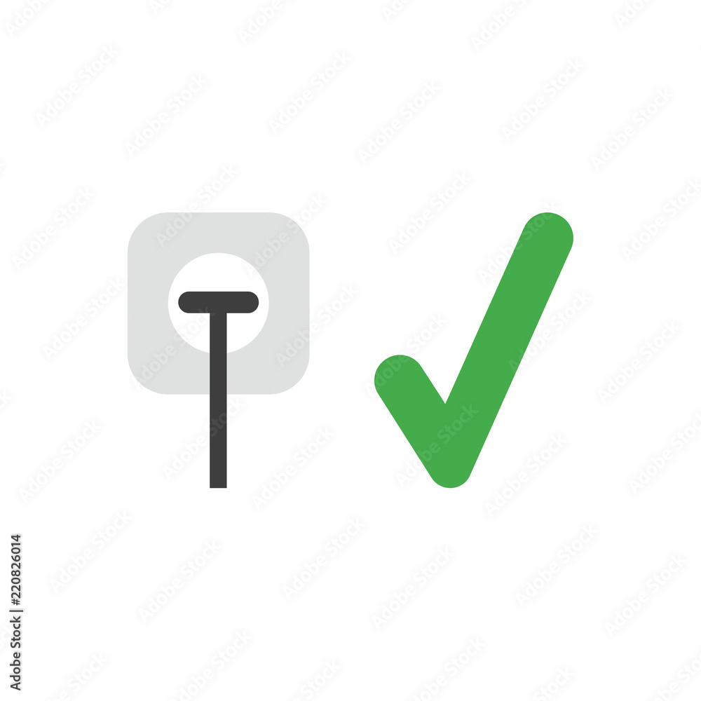 Poster vector icon concept of plug plugged into outlet with check mark