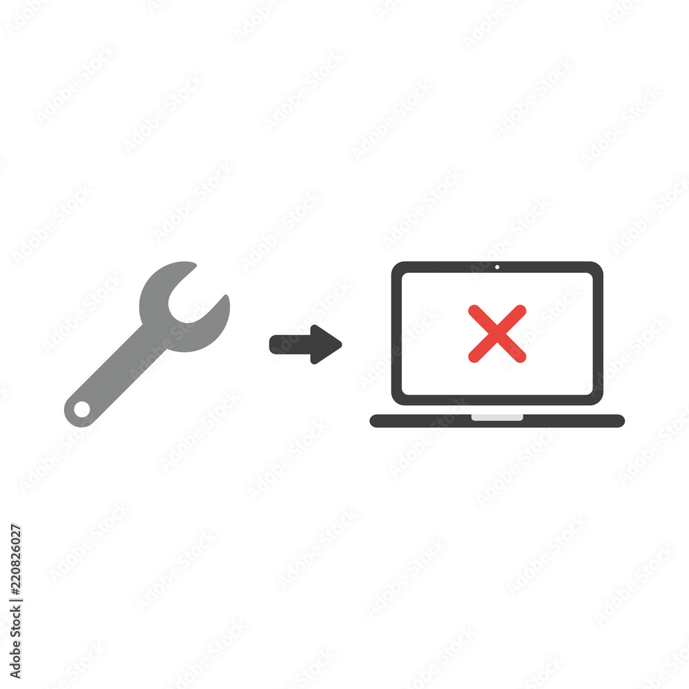 Aufkleber vector icon concept of spanner with x mark inside laptop computer
