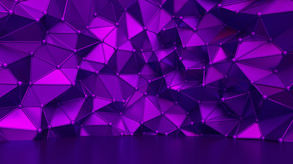 Elegant purple background with triangles and crystals. 3d illustration, 3d rendering.