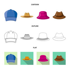 Isolated object of headwear and cap logo. Collection of headwear and accessory stock vector illustration.