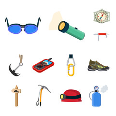 Vector design of alpinism and peak symbol. Set of alpinism and camp stock symbol for web.