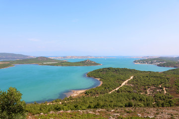 Landscape of Seytan Sofrasi (the Devil's footprint) seen from the view point near Ayvalik in Turkey.