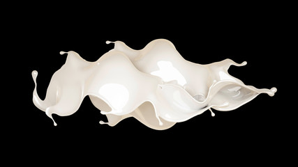 Splash of thick white liquid on a black background. 3d illustration, 3d rendering.