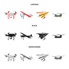 Vector illustration of plane and transport icon. Set of plane and sky stock vector illustration.
