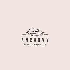 anchovy fish logo hipster vintage retro label emblem packaging vector icon seafood illustration