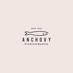 Obraz premium anchovy fish logo hipster vintage retro label emblem packaging vector icon seafood illustration