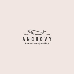anchovy fish logo hipster vintage retro label emblem packaging vector icon seafood illustration