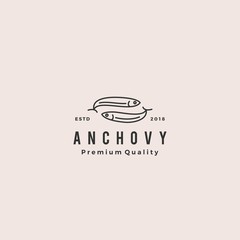 anchovy fish logo hipster vintage retro label emblem packaging vector icon seafood illustration