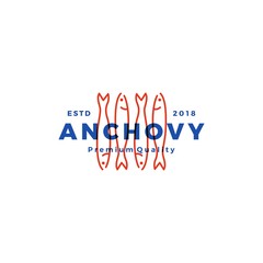 anchovy fish logo hipster vintage retro label emblem packaging vector icon seafood illustration