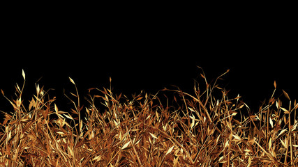 Gold flower paper and grass. 3d illustration, 3d rendering.