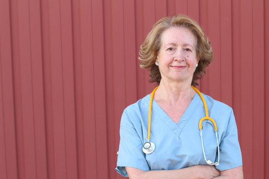 Older Nurse Close Up With Copy Space