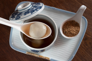 Black Sesame Dumplings in Ginger Tea as for Chinese dessert. 