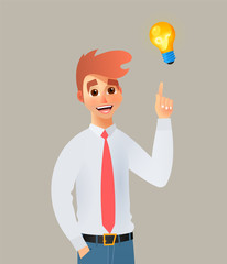 Business idea concept. Businessman with idea bulb vector illustration