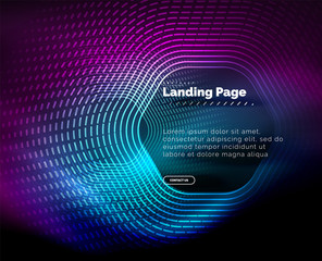 Neon glowing techno hexagon shape lines, hi-tech futuristic abstract background, landing page template