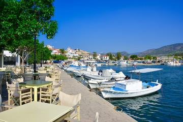 View of the picturesque coastal town of Ermioni, Peloponnese, Greece.