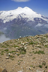 Fototapeta na wymiar Two peaks of Elbrus - highest mount in Europe