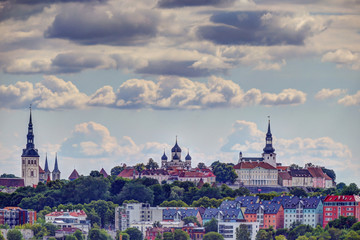 Skyline of old town Tallinn Estonia from the sea