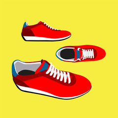 Red sneakers on yellow background