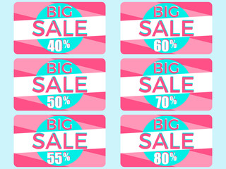 Big sale. Set of gift cards at a discount. Shopping certificate isolated on white background. Vector illustration
