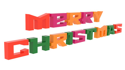 Merry Christmas Word 3D Rendered Text With Thin Font Illustration Colored With Tetrad Colors 6 Degrees, Isolated On White Background ..