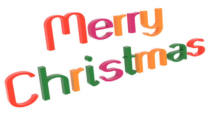 Merry Christmas Word 3D Rendered Text With Fairy Font Illustration Colored With Tetrad Colors 6 Degrees, Isolated On White Background ..